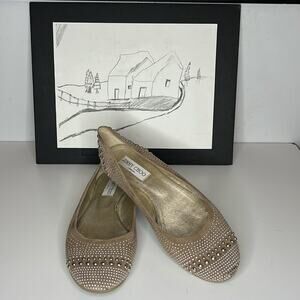 Jimmy Choo Beige Suede Sudded Ballet Flat Size 8.5